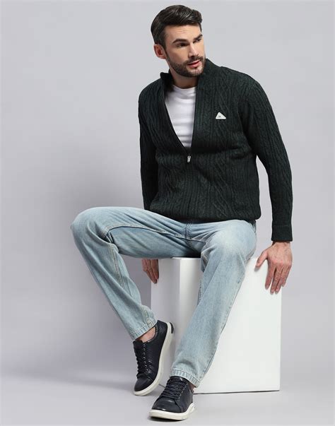 Buy Men Green Self Design Turtle Neck Full Sleeve Jacket Online in ...