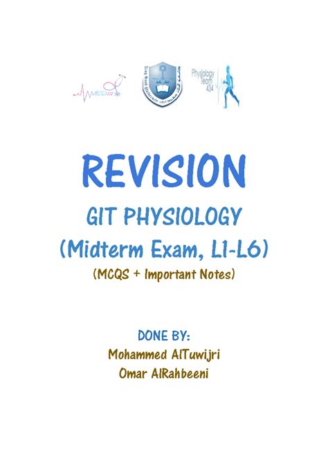 Physiology GIT Review Notes (Midterm L1-L6) - MCQs & Key Insights - Studocu