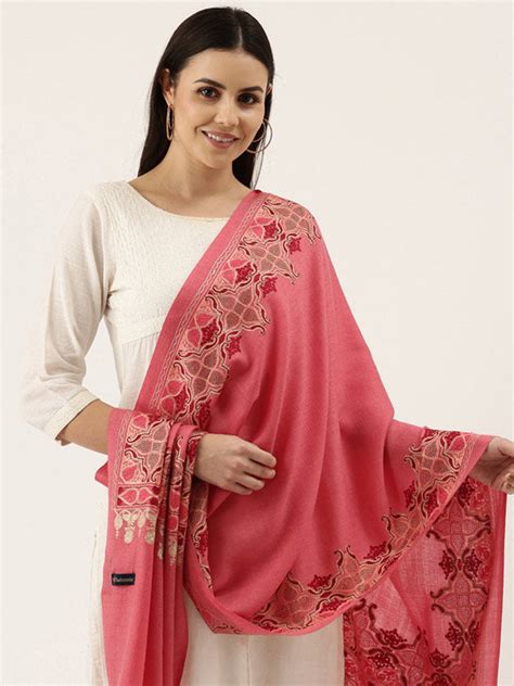 Women's 100% Pure Wool Crystal Work Nalki Embroidered Stole (Size 71X2