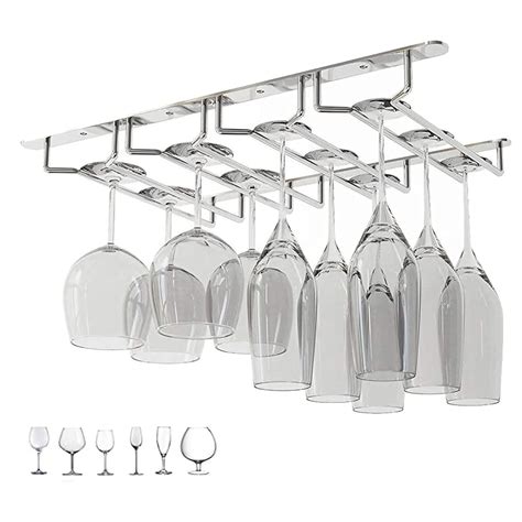 Newthinking 4 Rows Wine Glass Rack, Under Cabinet Wine Rack Glass ...
