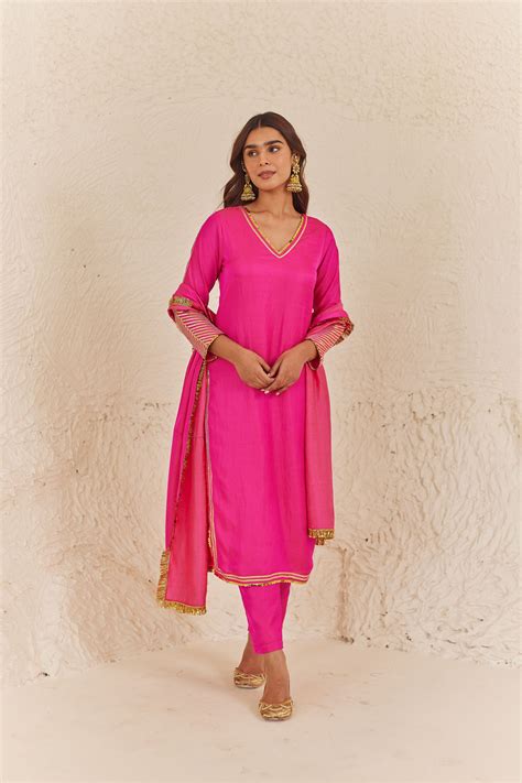 Buy Pink Gota Kurta Set With Dupatta Online | Urban Suburban