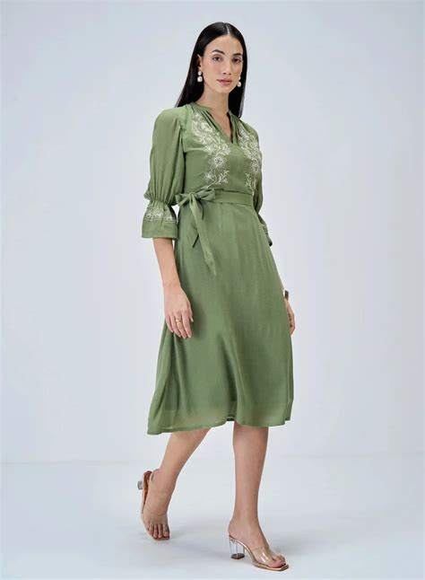 Salt Attire Women's Elegant Embroidered Dress with V Neckline and ...