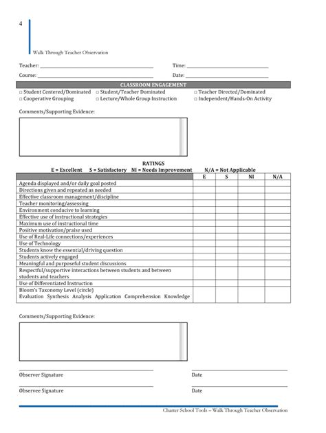 Fillable Online charterschooltools Walk Through Teacher Observation ...
