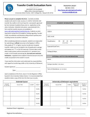 UDEL Transfer Credit Evaluation Form - Fill and Sign Printable Template ...