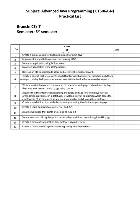 AJP Index - No requirement - Subject: Advanced Java Programming ...