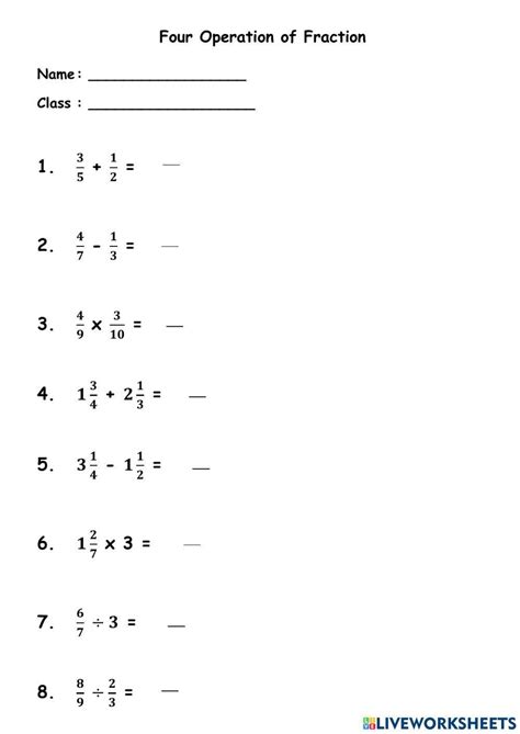 Image result for Operations with Fractions Worksheet