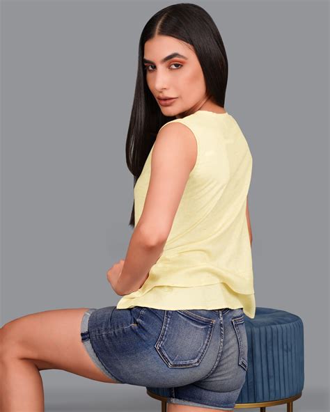 Sidecar Yellow Casual Plain-Solid Premium Cotton Top For Women