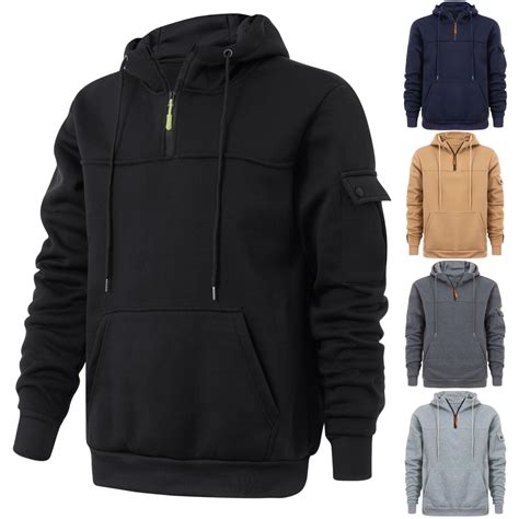 Bazeneo Work Hoodies for Men Fleece Quarter Zip Tactical Hoodie Long ...