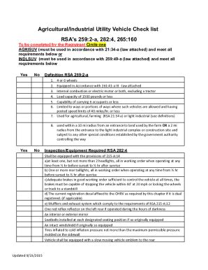NH Avitar Associates Agricultural/Industrial Utility Vehicle Check List ...