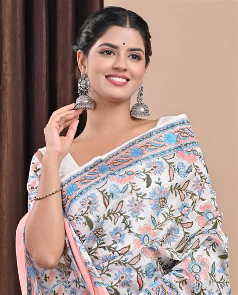 Shop hand block print chanderi silk saree- The Block Print