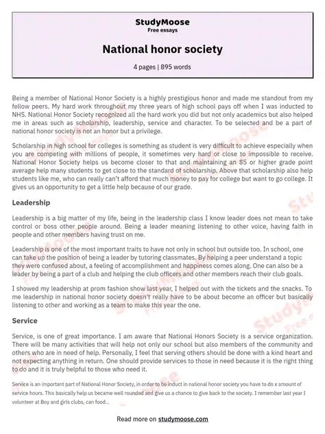National honor society - Free Essay Sample