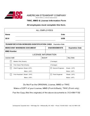 Fillable Online Item 3- TWIC MMD License Information Form.doc Fax Email ...