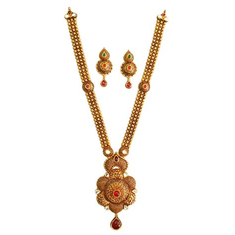Buy quality 22k Gold Flower Shaped Antique Rajwadi Necklace Set MGA ...