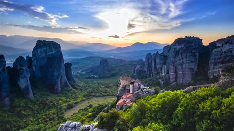 Wallpaper castle, rocks, valley, trees, distance hd, picture, image