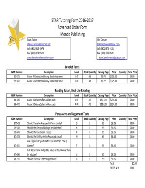 Fillable Online schools utah STAR Tutoring Form 2016-2017 Advanced ...