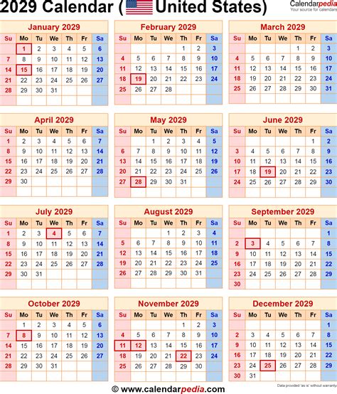 2029 Calendar with Federal Holidays
