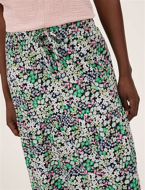 Buy Pure Cotton Ditsy Floral Midi Tiered Skirt at Marks & Spencer