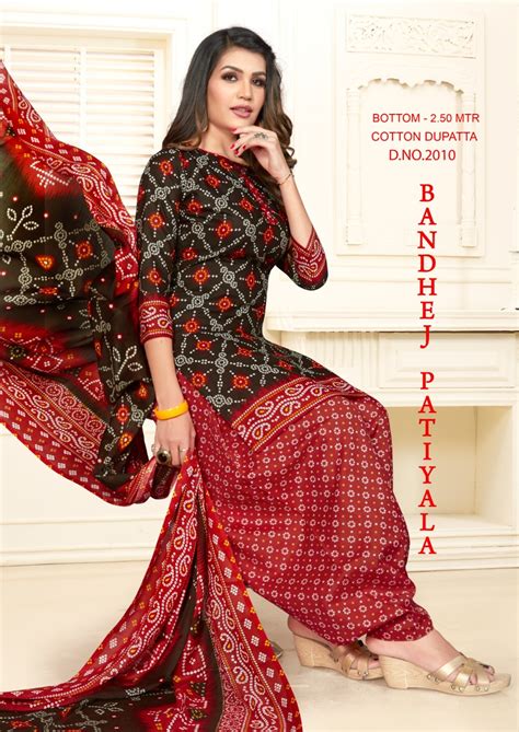 Bandhej Patiyala 2 Printd Cotton Dress Material :textileexport