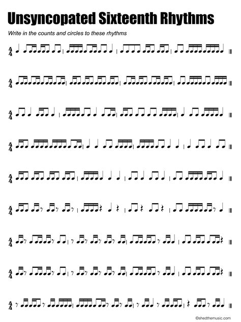 Image result for Rhythm Worksheets with 16th Notes