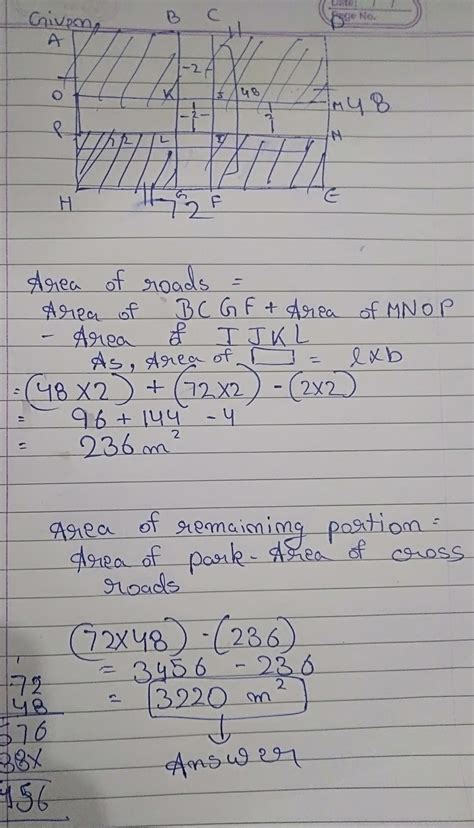two cross road each of 2m wide run at right angle through the center of ...