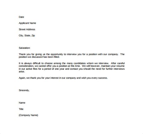 FREE 8+ Sample Rejection Letter After Interview in PDF | MS Word