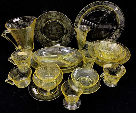 Lot - (105pc) Vintage Yellow Depression Glassware