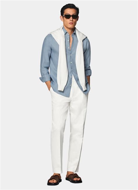 Mid Blue Tailored Fit Shirt in Pure Linen | SUITSUPPLY | SUITSUPPLY Germany