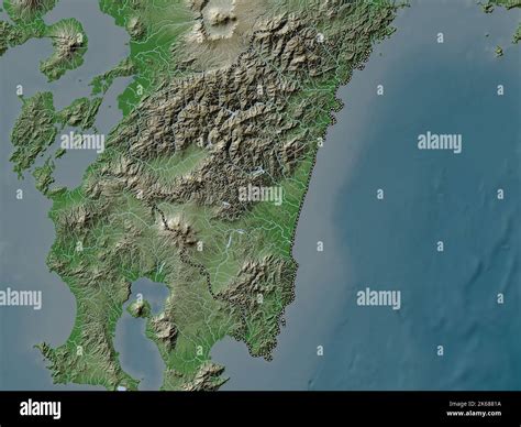Miyazaki, prefecture of Japan. Elevation map colored in wiki style with ...