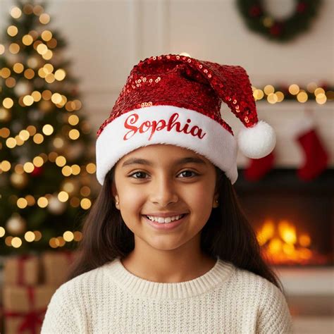 Buy Personalized Sequined Red & Gold Christmas Santa Hat | Xmas Gifting ...