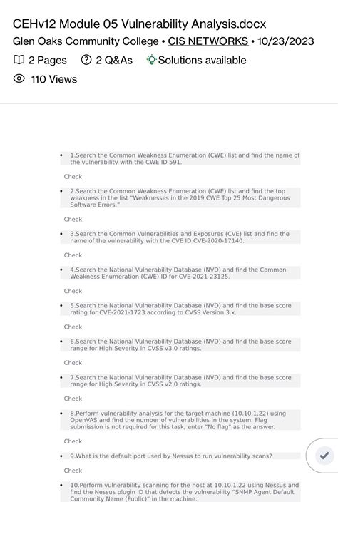 CEHv12 ﻿Module 05 ﻿Vulnerability Analysis.docx Glen | Chegg.com