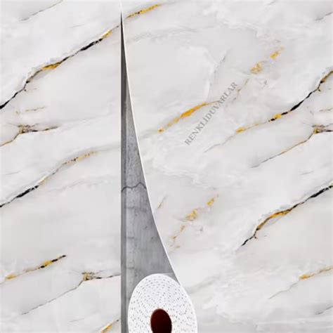 60cm x 3 Metre Tek Parça Yapışkanlı Rulo Mermer Desenli Duvar Paneli ...