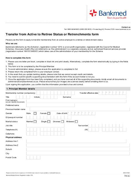 Fillable Online Transfer from Active to Retiree Status or Retrenchments ...