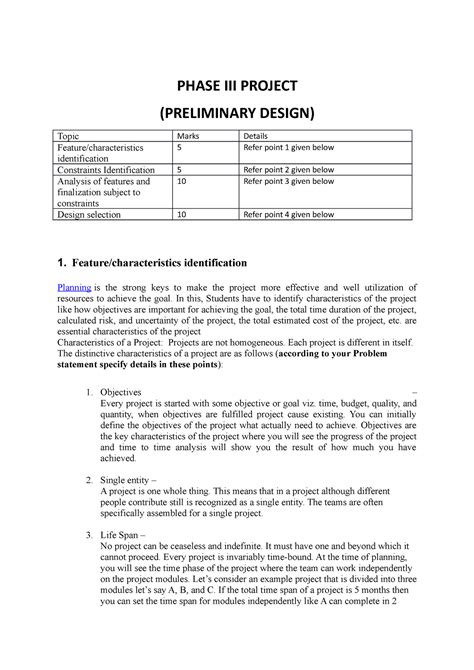 Phase III Project - PHASE III PROJECT (PRELIMINARY DESIGN) Topic Marks ...