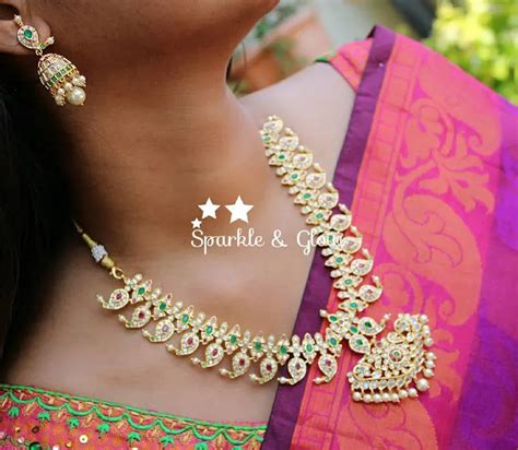 Uncut Polki & Mango Necklace with Emerald Stones – Sparkle and Glow