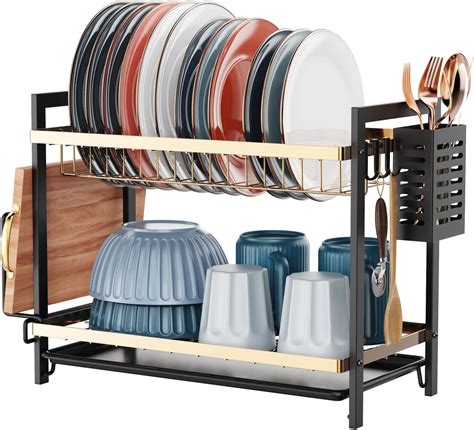 iSPECLE 2 Tier Dish Drainer - Dish Drying Rack with with Drip Tray ...