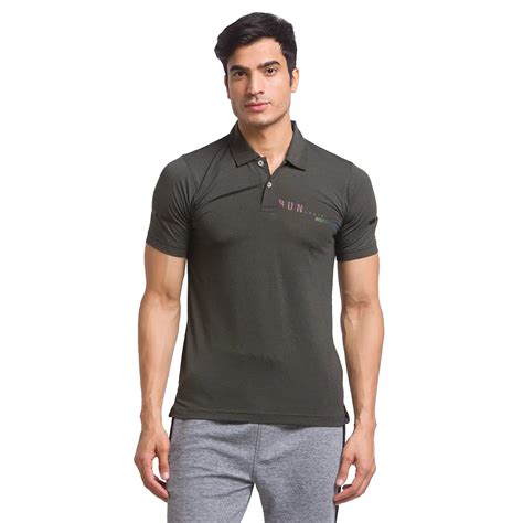 Men Green Regular Fit Solid Polyester Round Neck Collar Polo T-Shirt ...