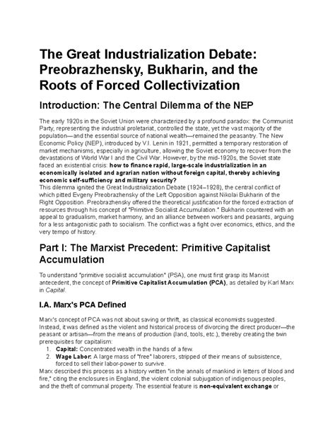 The Great Industrialization Debate: Preobrazhensky vs. Bukharin - Studocu