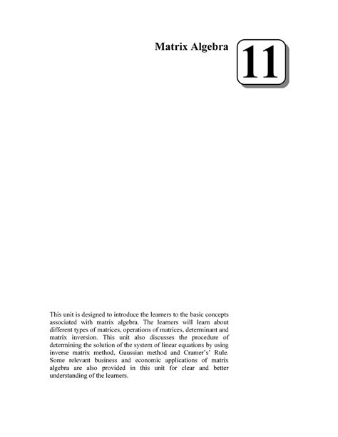 Matrices - Matrix Algebra This unit is designed to introduce the ...