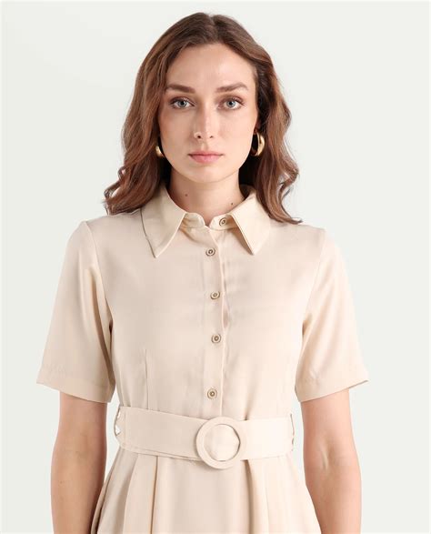 Rareism Women's Enbarry Off White Satin Drop Collar Plain Boxy Sleeve