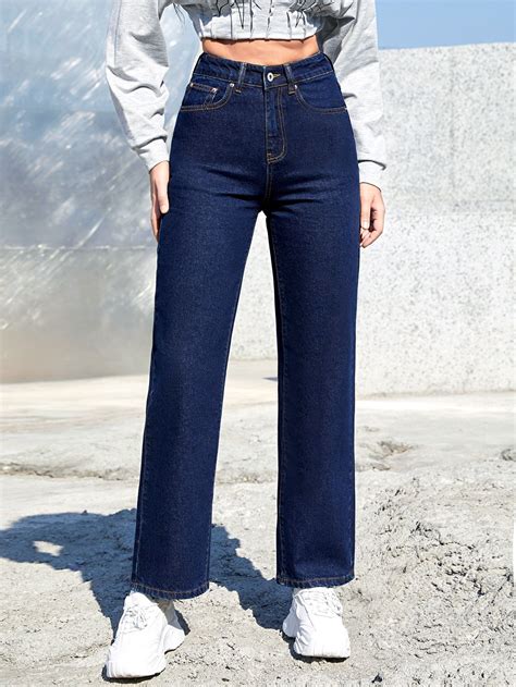 SHEIN BLUES High Waist Straight Leg Jeans | Jeans reto feminino, Jeans ...
