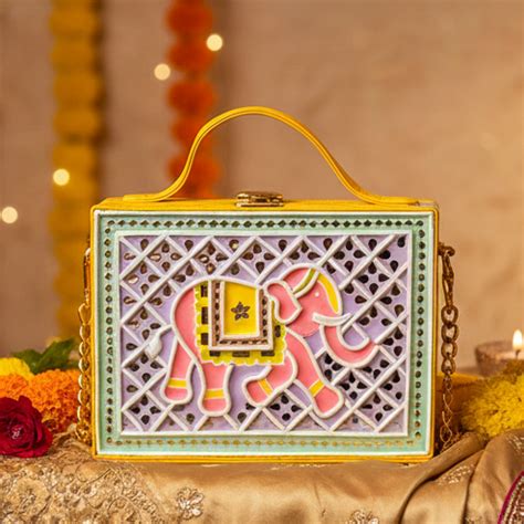 Pastel Elephant Box Lippan Art Handcrafted Sling – New Leaf