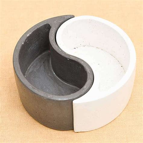 Buy 6.3 inch (16 cm) Ying Yang Concrete Pot with Plate(Rustic Black ...