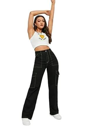 Buy JM Denim White Stitch Six Pocket Cargo Style High Waist Straight ...