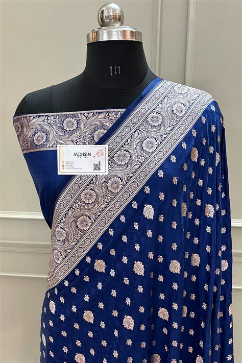 Navy Blue Chunni Munni Buti Katan Silk Banarasi Saree – Mohsin Textiles