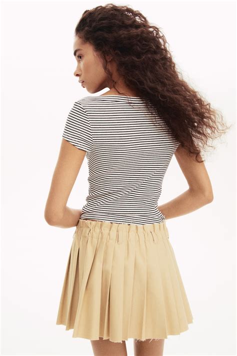 Ribbed boat-neck top - White/Black striped - Ladies | H&M IN