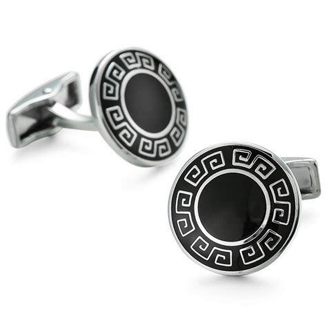 Buy Peora Black Silver Round Designer Cufflinks for Men Boys Wedding ...