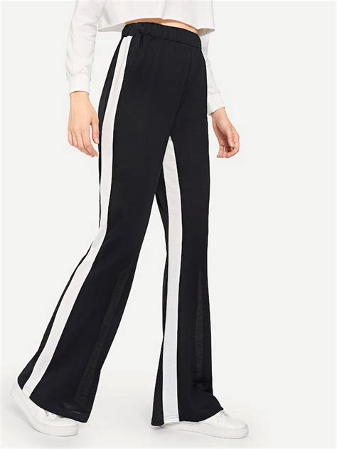 Buy Elastic Waist Side Broad White Stripe Wide Leg Pants Online - Get ...
