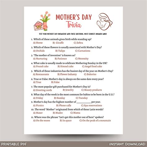 Mother's Day Trivia Game, Party Activity Idea Kids & Adults - Scribbled LLC