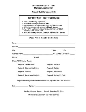 Fillable Online foam-mt Write $125 check payable to FOAM - foam-mt Fax ...