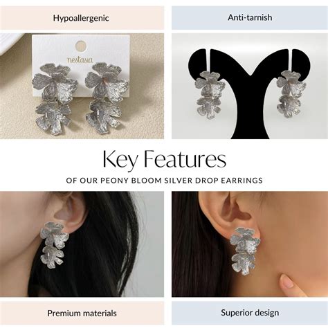 Jewellery Online - Premium Peony Bloom Silver Drop Earrings | Nestasia